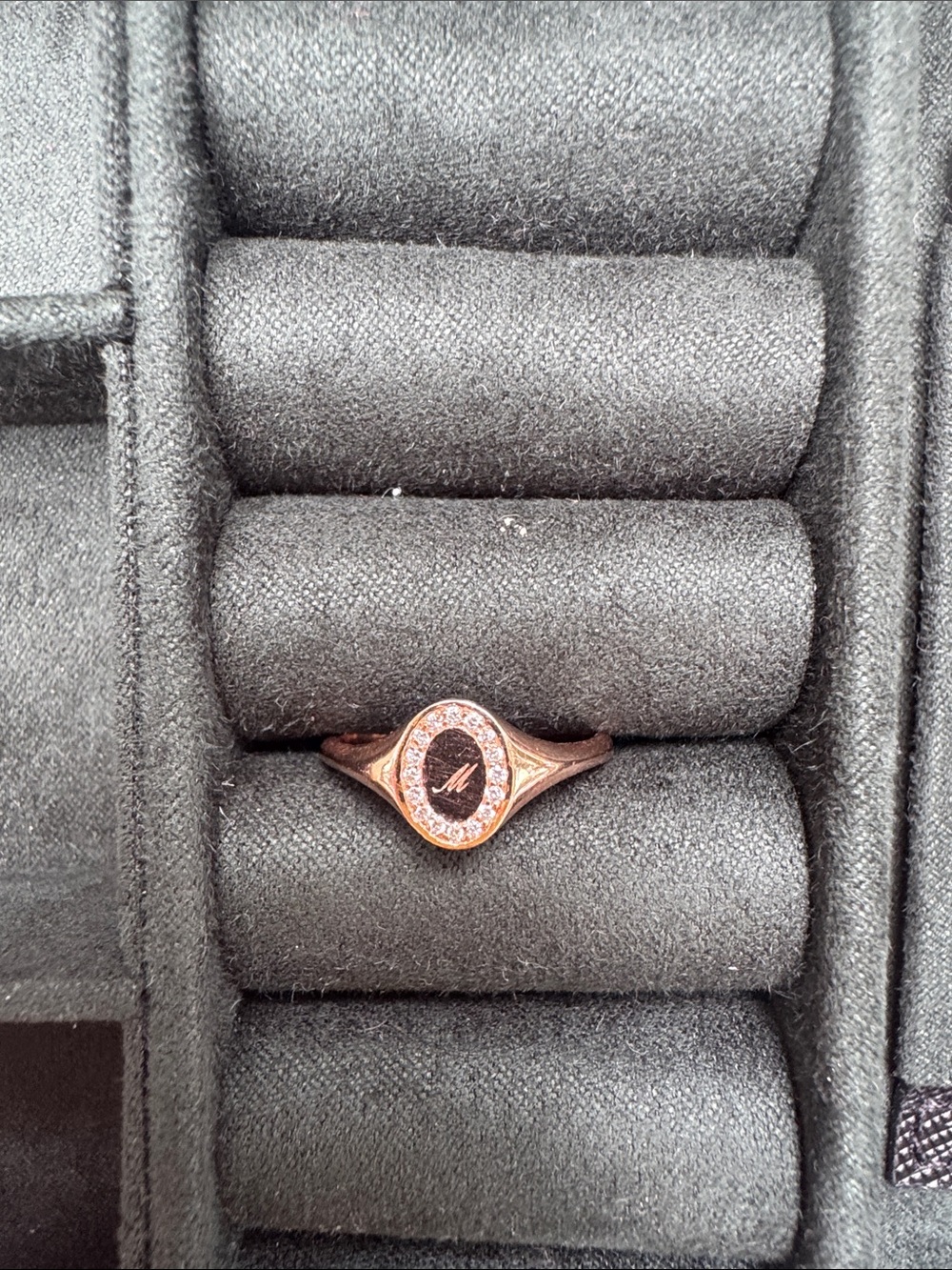 ‘M’ pave diamond signet ring